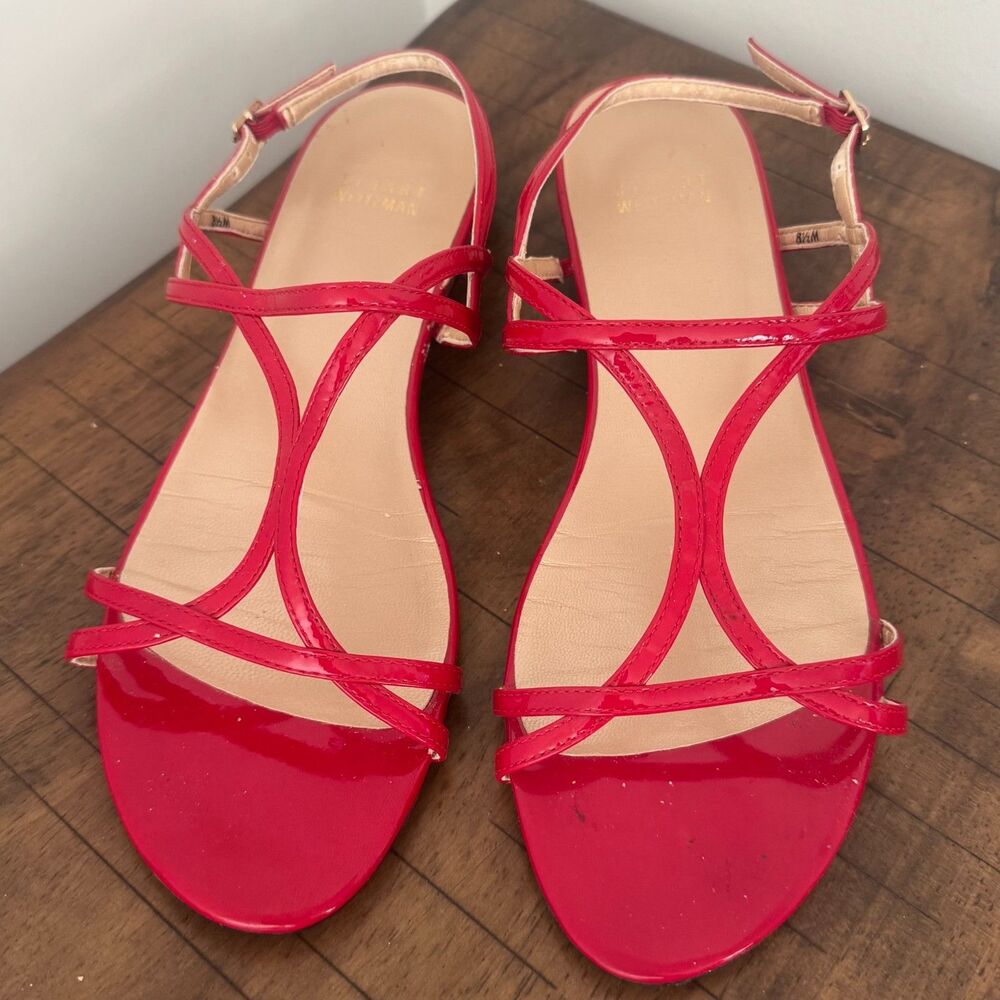 Stuart Weitzman Red Patent Strappy Sandals Womens 8.5 Designer Minimalist